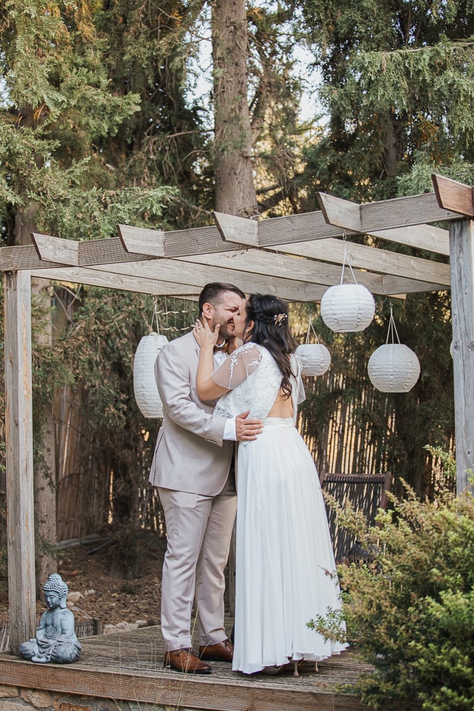 Xenofontas and Konstantina in a garden wedding portrait